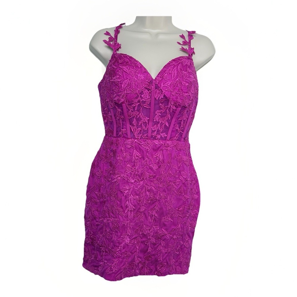 Pink Corset Bustier Mesh Lined Mini Dress Fairycore Party Coquette Sz 6 Lace-up - Picture 2 of 8